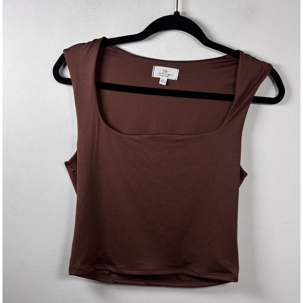 Live in the Moment Brown Square Neck Fitted Stretch Tank Top Large Y2K